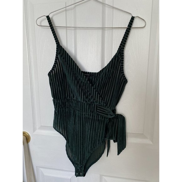 F21 Green Velvet Stripe Bodysuit - Picture 2 of 8